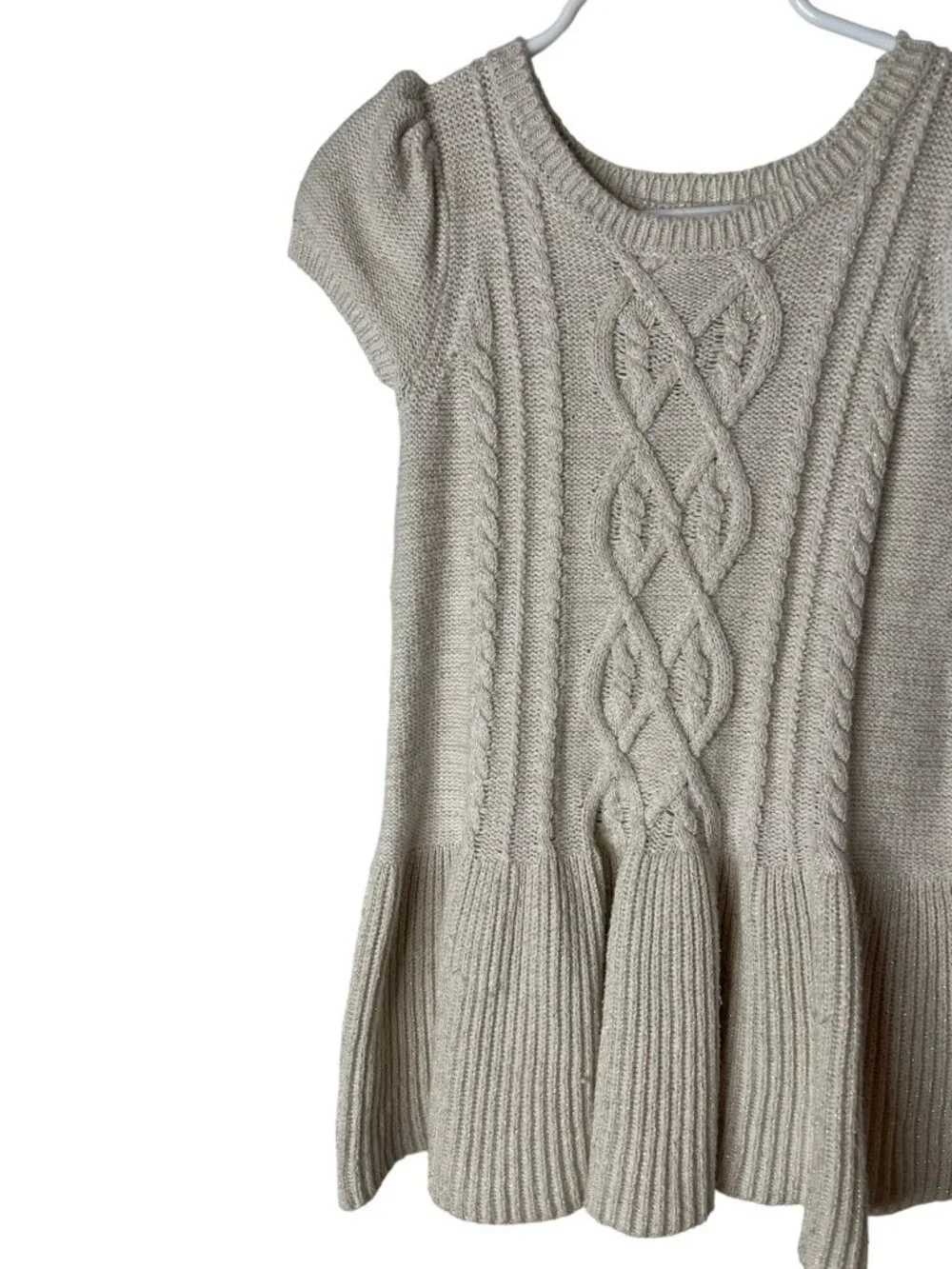 Gymboree Girls 2T Cable Knit Sweater Dress Beige Gold Short Sleeve
